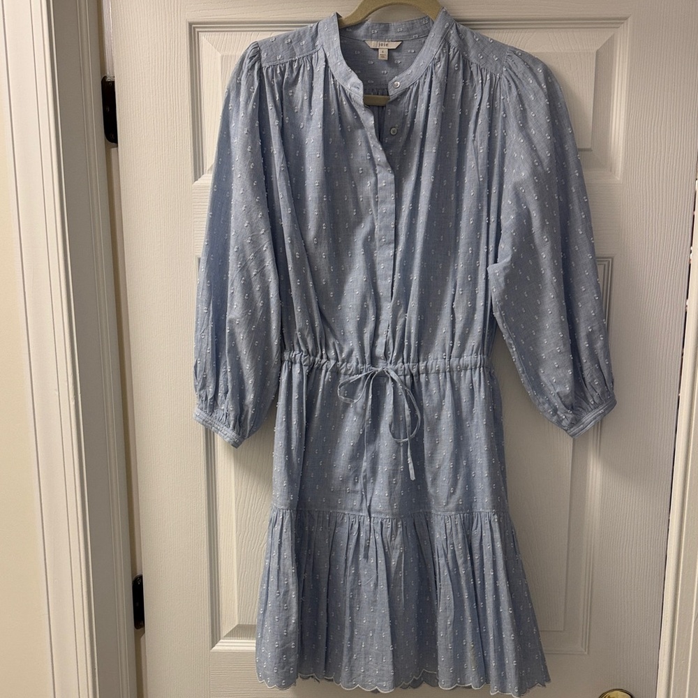 Joie Light Blue Swiss Dot Tie-Waist Dress